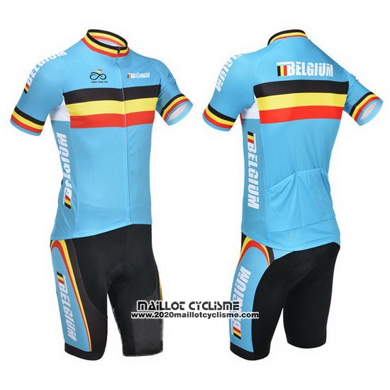2013 Maillot Ciclismo Belgique Bleu Clair et Noir Manches Courtes et Cuissard